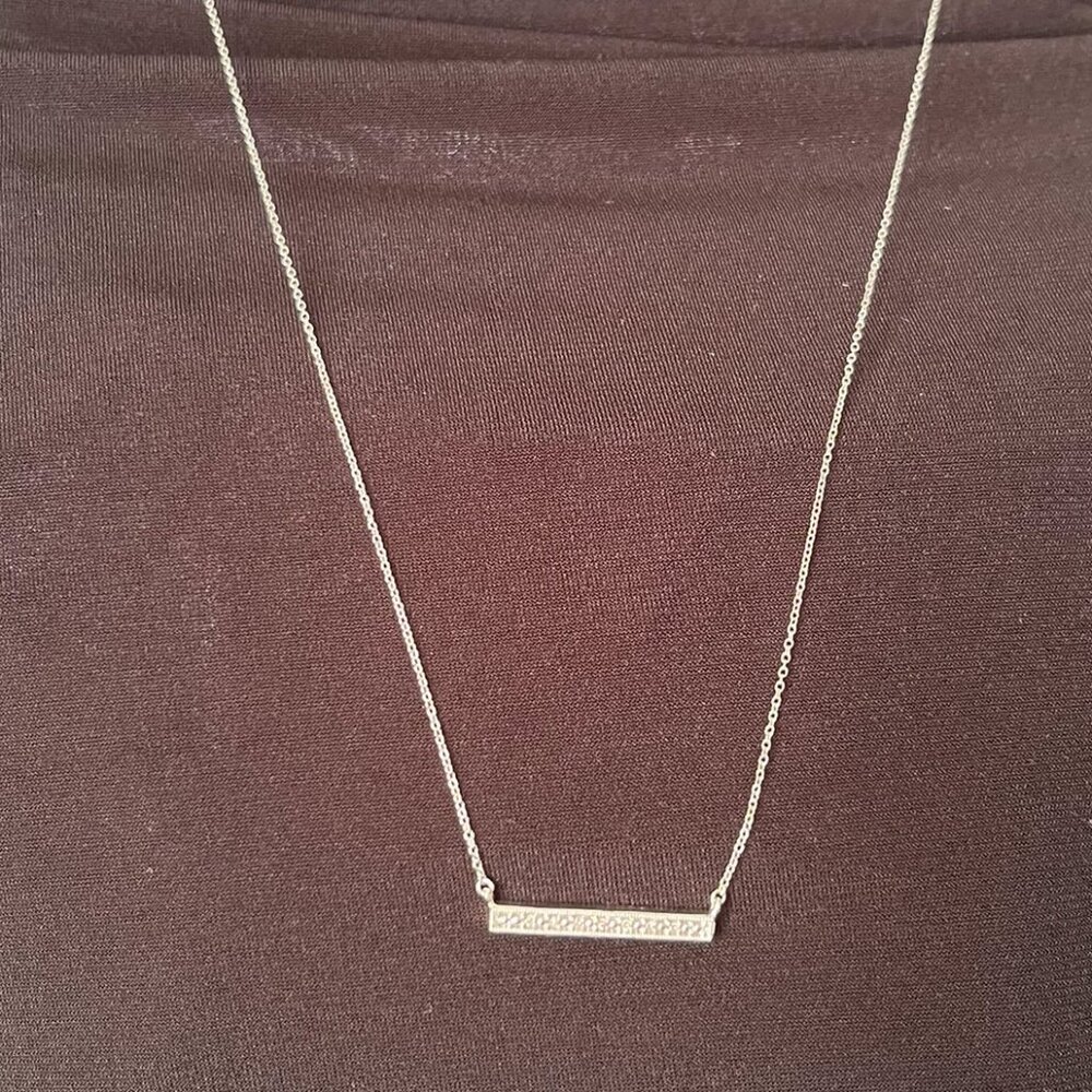 Sterling Silver & Diamond Bar Necklace — Dainty Minimalist 18” MSCO 925
